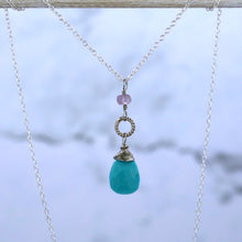 Load image into Gallery viewer, Rare Sleeping Beauty Turquoise Briolette Gemstone and Sparkly Spinel Necklace, .925 Sterling Silver
