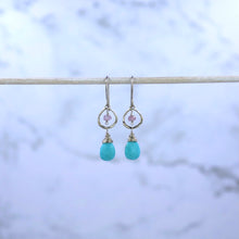 Load image into Gallery viewer, Rare Sleeping Beauty Turquoise Gemstone and Sparkly Spinel Organic Circle Earrings, .925 Sterling Silver
