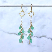 Load image into Gallery viewer, Exquisite Columbian Emerald and Moonstone Cascade Earrings, Gold Filled
