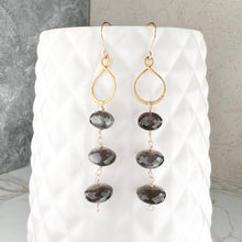 Load image into Gallery viewer, Platinum Grey Moonstone Faceted Long Dangle Earrings
