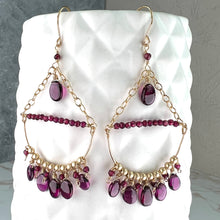 Load image into Gallery viewer, Rhodolite Garnet Chandelier Earrings Gold
