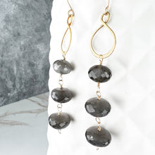 Load image into Gallery viewer, Platinum Grey Moonstone Faceted Long Dangle Earrings
