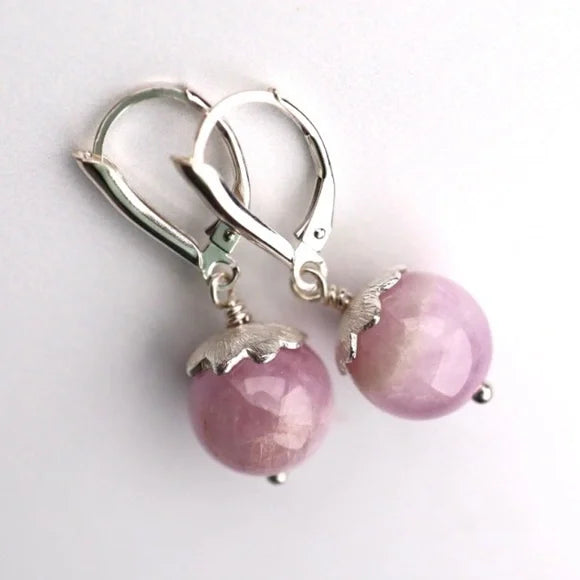 Pink Cat's Eye Kunzite Dangle Earrings Silver